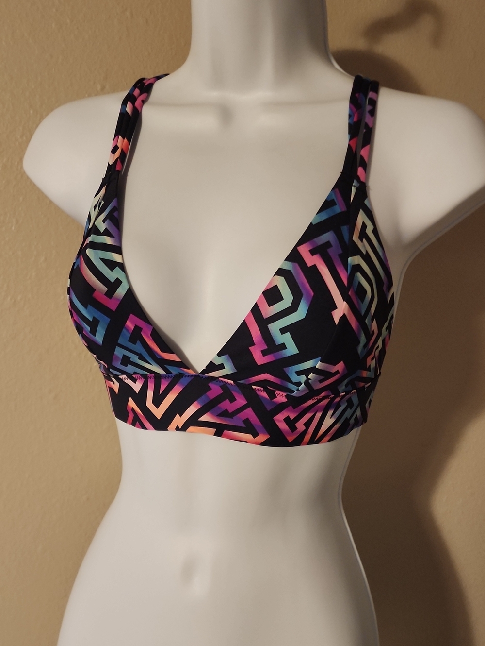 Victoria's Secret PINK Neon Geometric Sports Bra - Black Multi